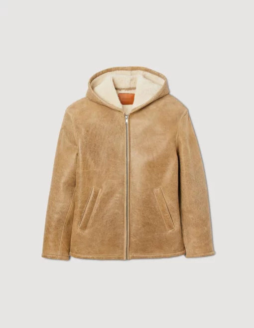 fawn fur lined leather hooded jacket