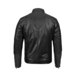 Men's Black Café Racer Leather Jacket - Back look