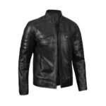 Men's Black Café Racer Leather Jacket - Side look