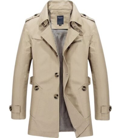 Light Khaki Casual Long Trench Jacket