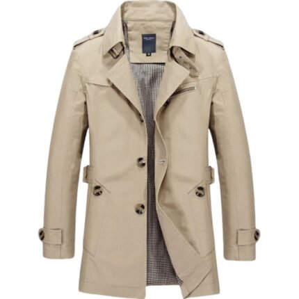 Light Khaki Casual Long Trench Jacket