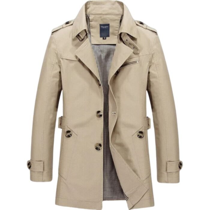 Light Khaki Casual Long Trench Jacket