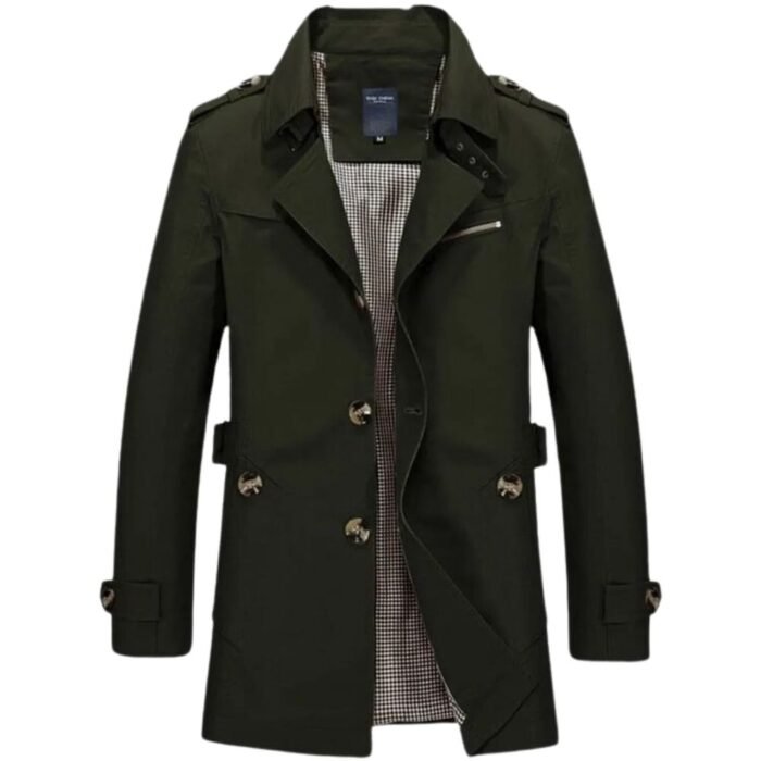 Casual Long Green Trench Jacket