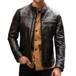 Men's Deep Brown Leather Roadster Jacket - Front Look 1