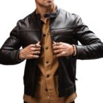 Men's Deep Brown Leather Roadster Jacket - Front Look 2