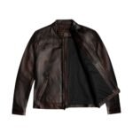 Men's Deep Brown Leather Roadster Jacket - Front inner look