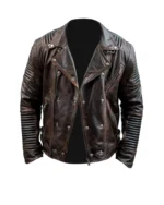 distressed lambskin brown leather jacket