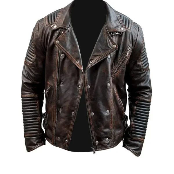 distressed lambskin brown leather jacket