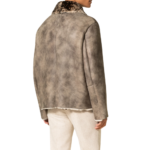 Men's Gray Suede Jacket With Brown Sherpa Collar - Back look