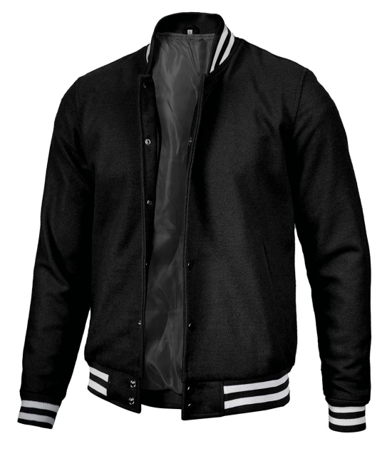 Men Plain Black Varsity Jacket