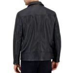 Men's Point Collar Black Leather Jacket - Back look