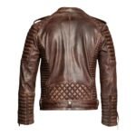 Men's Quilted Brown Distressed Leather Biker Jacket - Back look