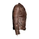 Men's Quilted Brown Distressed Leather Biker Jacket - Side look