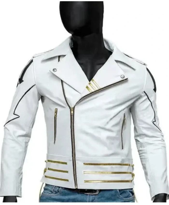 Slimfit White Leather Biker Jacket