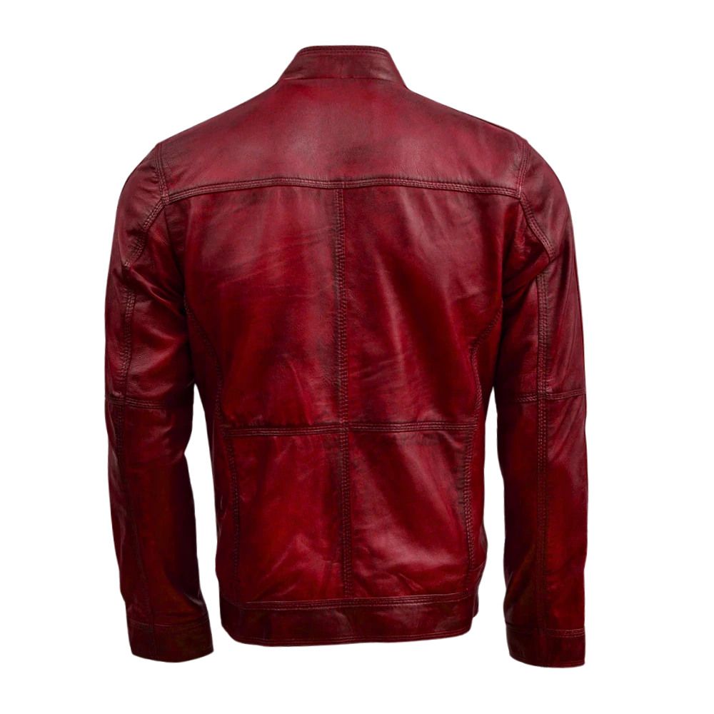 Men's Waxed Dark Burgundy Cafe Racer Leather Jacket (1)