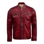 Mens Waxed Dark Burgundy Cafe Racer Leather Jacket (2)