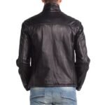 Men's Zip Pockets Black Biker Leather Jacket - Back Look