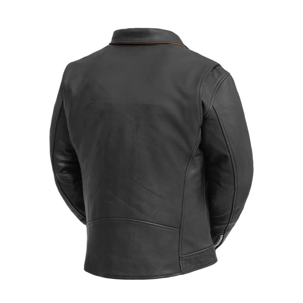 arnold motorcycle black leather jacket - back look