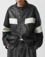 oversized racing black leather jacket