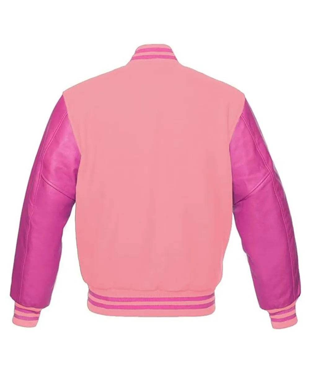 pink varsity jacket