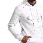 Pullover Gray Paint Splatter White Hoodie For Unisex - Close look