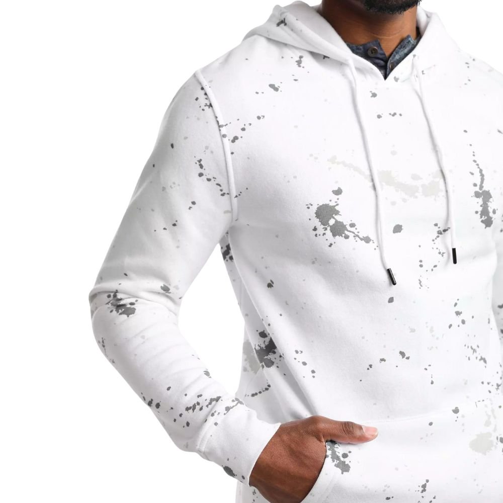 Pullover Gray Paint Splatter White Hoodie For Unisex - Close look