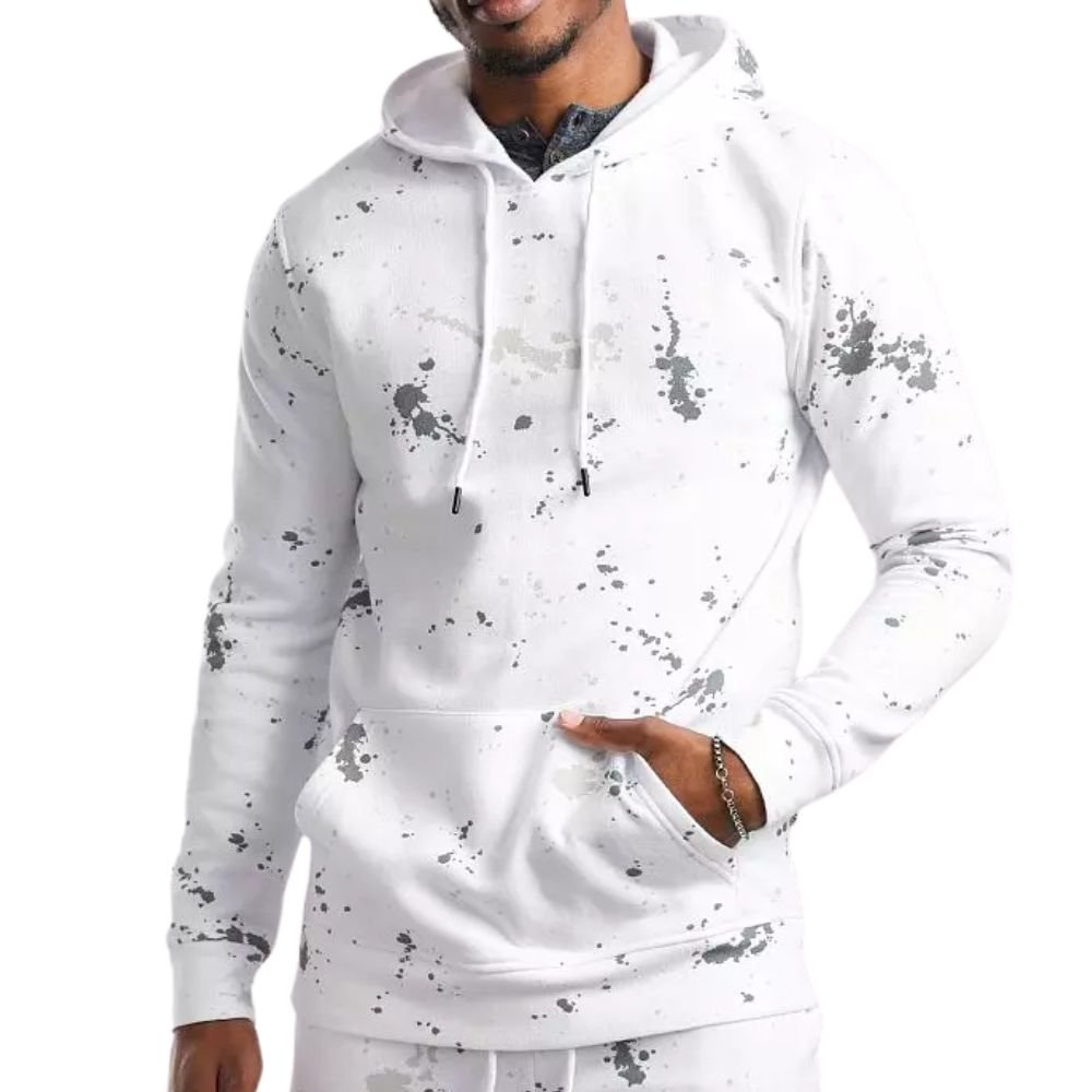 Pullover Gray Paint Splatter White Hoodie For Unisex - Front look