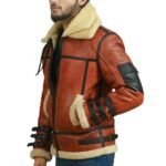 RAF B3 Fur Lined Brown Leather Jacket - Side look