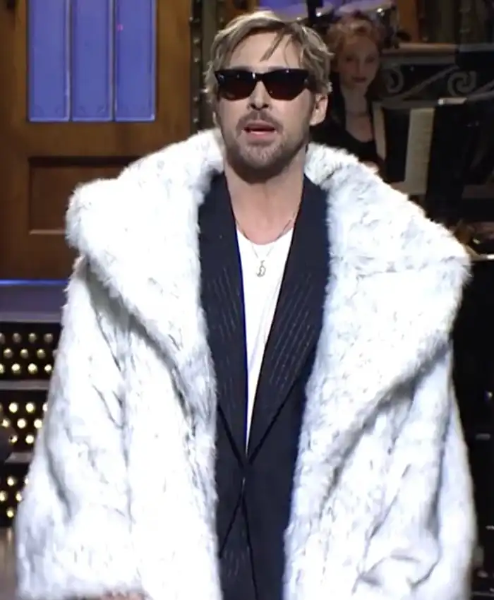 Saturday Night Live Ryan Gosling White Faux Fur Coat