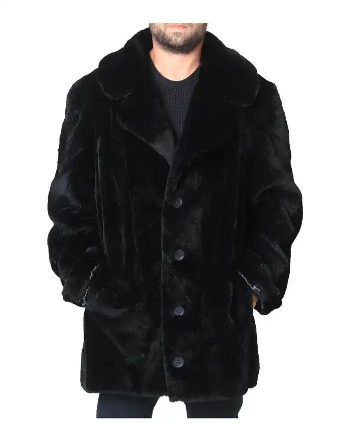 Sheared Beaver Winter Fur Warm Black Coat