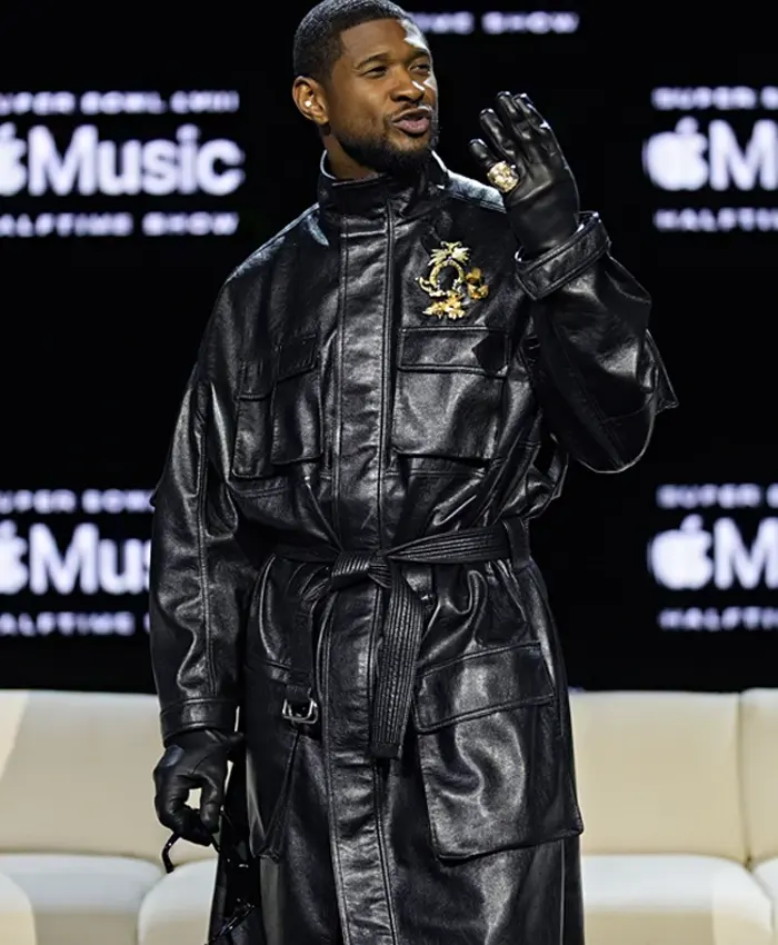 Super Bowl LVIII Usher Black Leather Coat