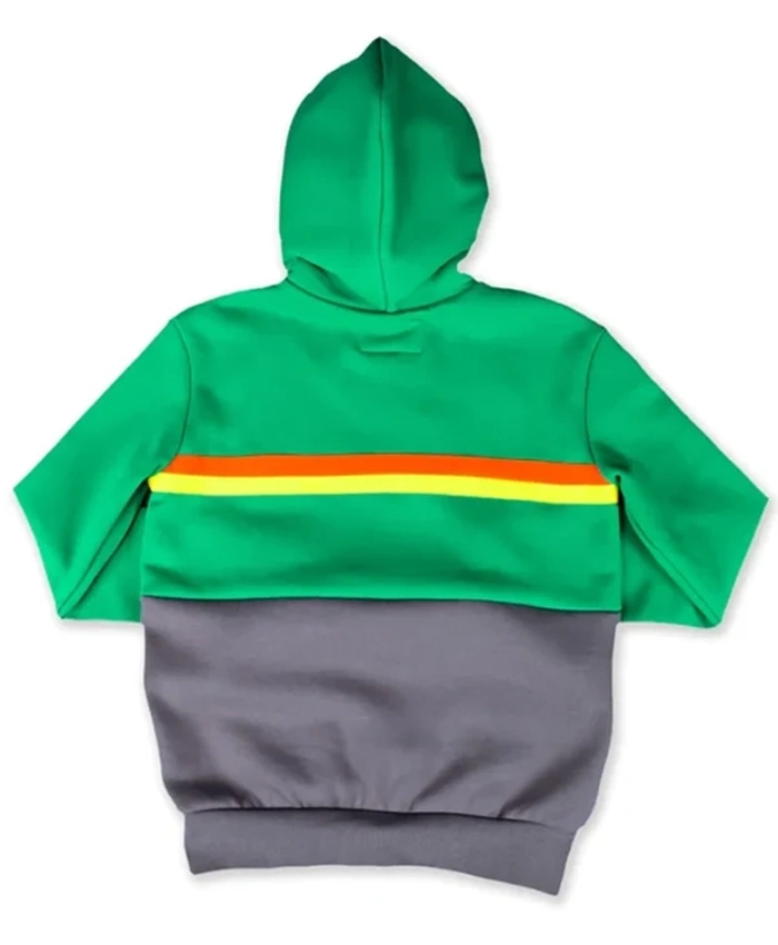 Super Mall Green and Grey Pullover Fleece Hoodie