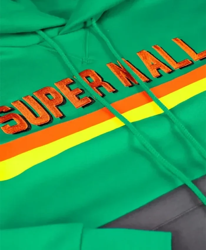 Super Mall Green and Grey Pullover Fleece Hoodie For Sale