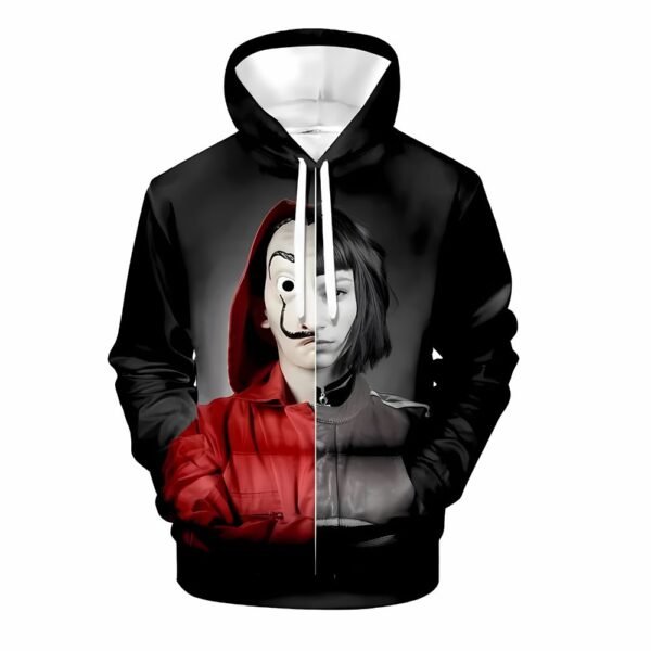 Tokyo Money Heist Printed Black Hoodie - Front look