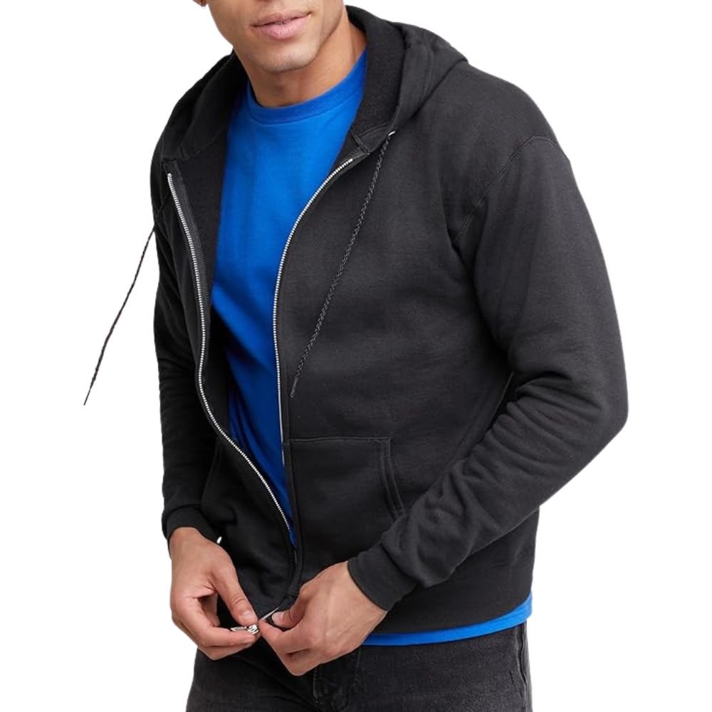 Unisex Full Zip-up Black Hoodie - Front look