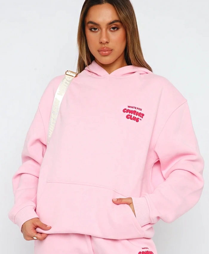 Comfort Club White Fox Pink Hoodie - Front Look