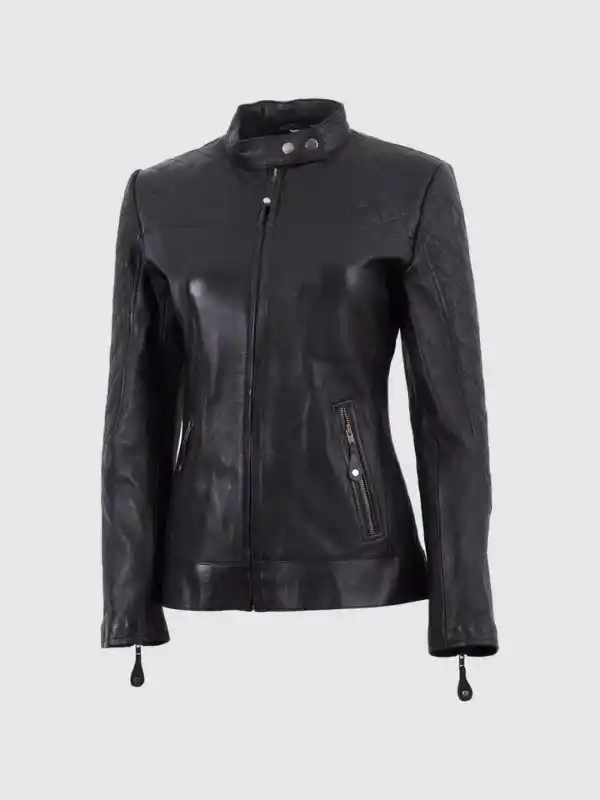 black leather women biker jacket