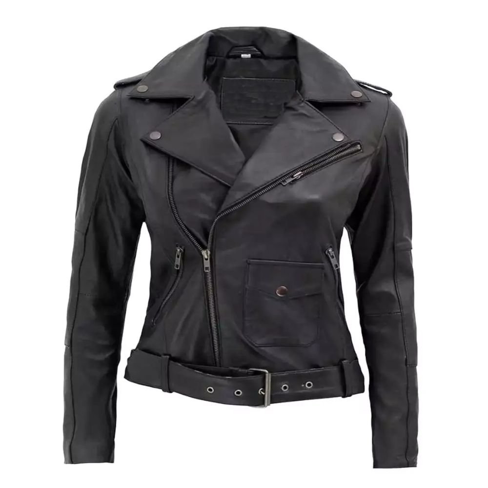 Women Black Leather Motorcycle Jacket