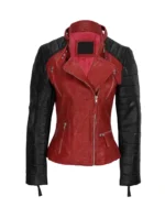 Women Red And Black Biker Leather Jacket