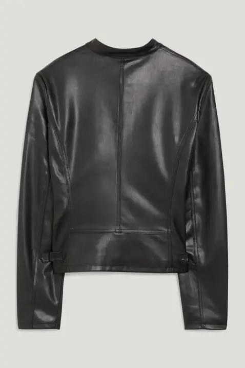 Women's Black Faux Leather Jacket - back look