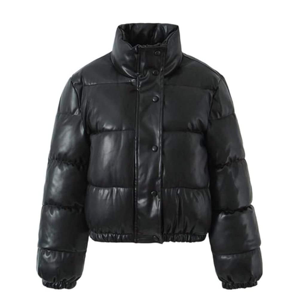 Women Faux Leather Puffer Jacket