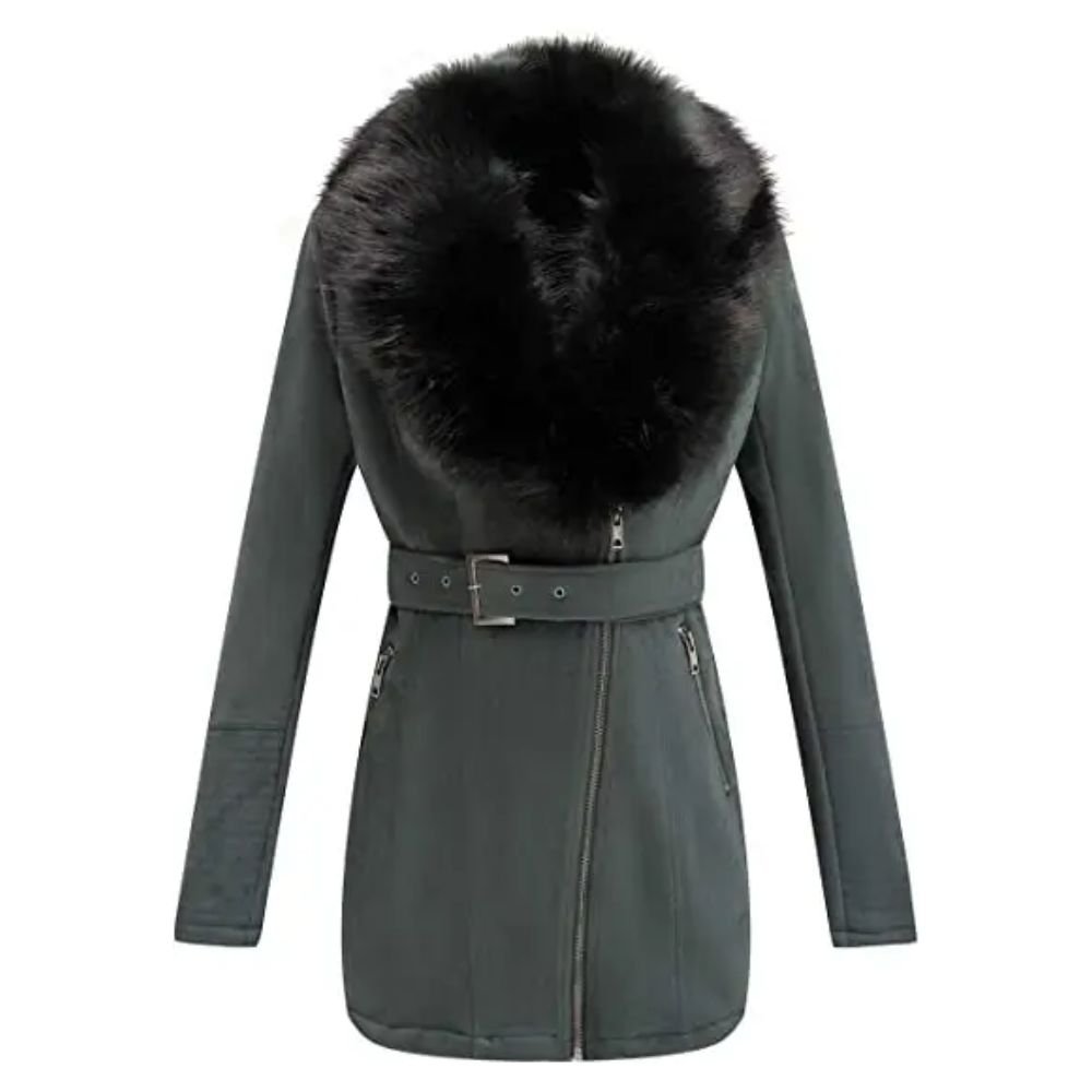 Women Mid Length Green Pea Fur Coat