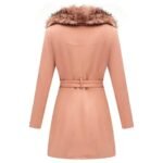 Women Pink Suede Leather Pea Fur Coat