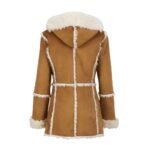 Women Shearling Lined Brown Suede Overcoat Back Look