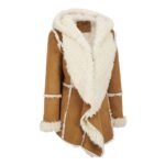 Women Shearling Lined Brown Suede Overcoat Front Look