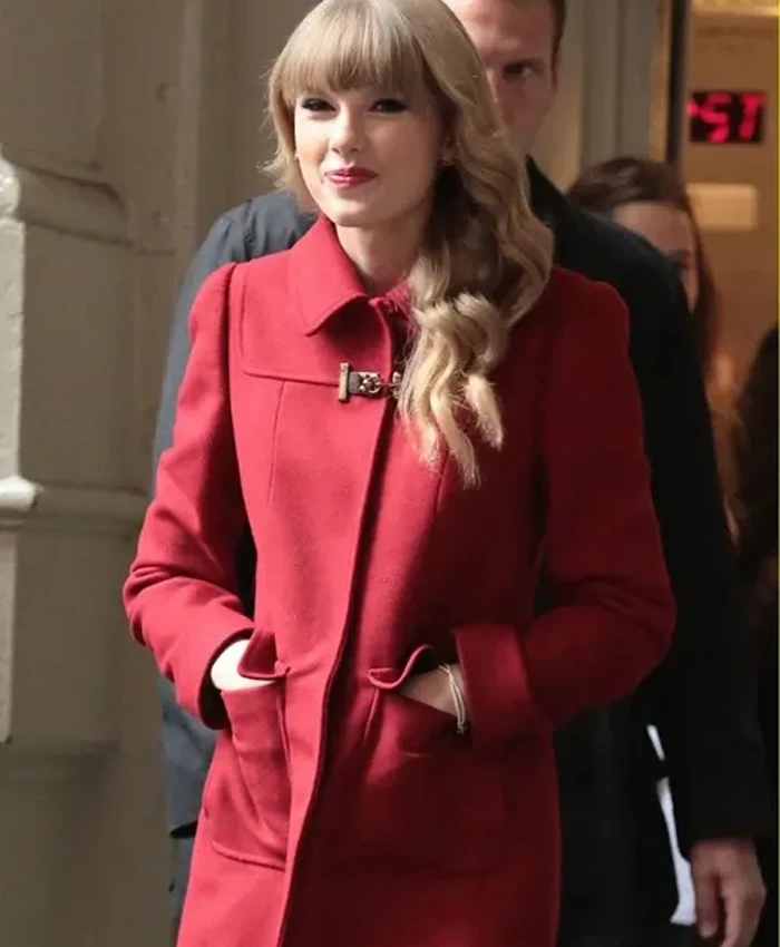 Women and Men Taylor Swift Red Wool Trench Coat For Sale