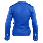 Women's Blue Brando Biker Leather Jacket - Back look