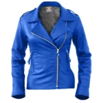 women blue brando biker leather jacket