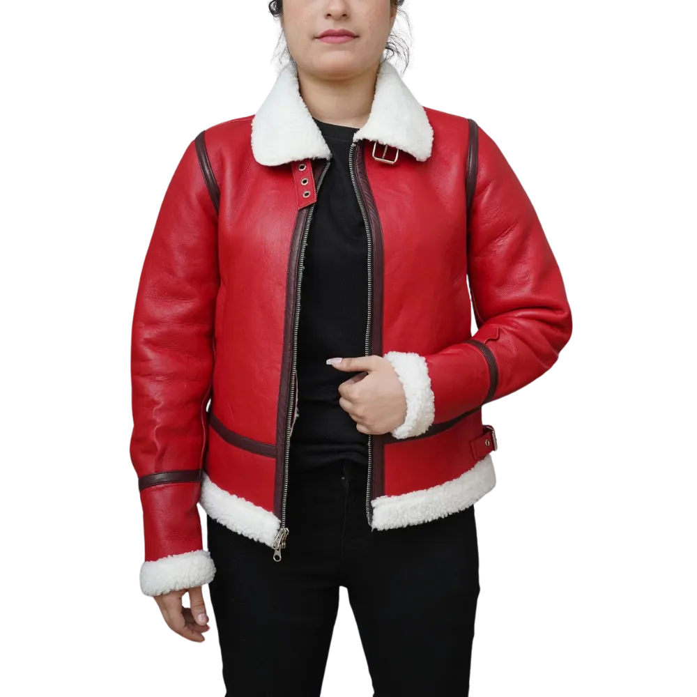 Womens Christmas Shearling Lined Leather Jacket