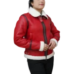 Women's Christmas Red Leather Shearling Lined Jacket - Side look 1